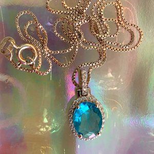 Lovely Blue Topaz Designer Pendant with Beautiful 18" Sterling Box Chain